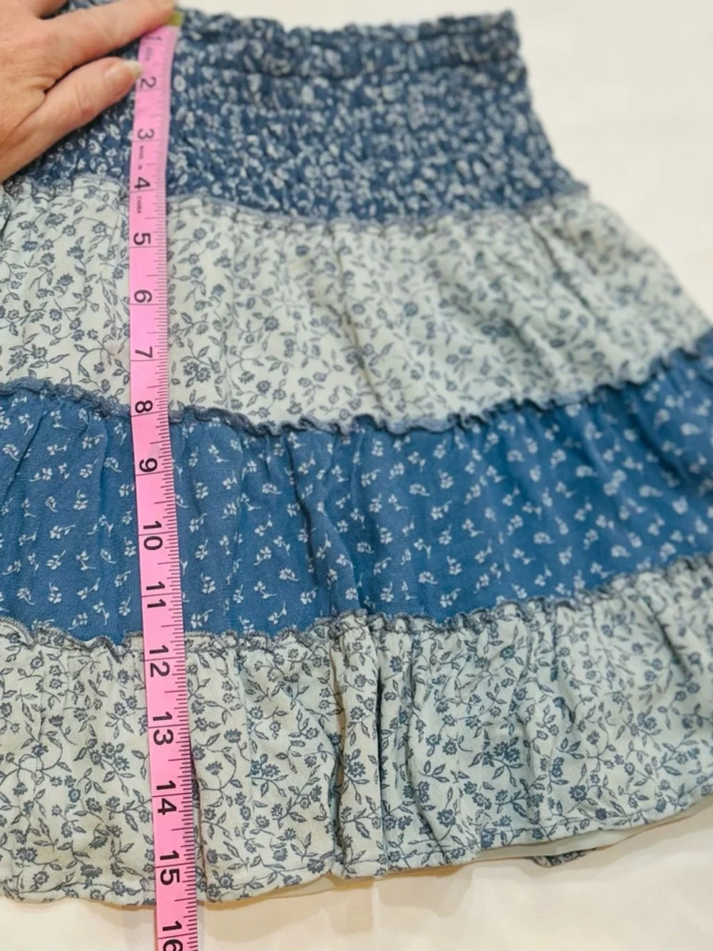 American Eagle Blue Floral Tiered Smocked Mini Skirt Boho Cottagecore Boho Sz XS - Picture 4 of 9